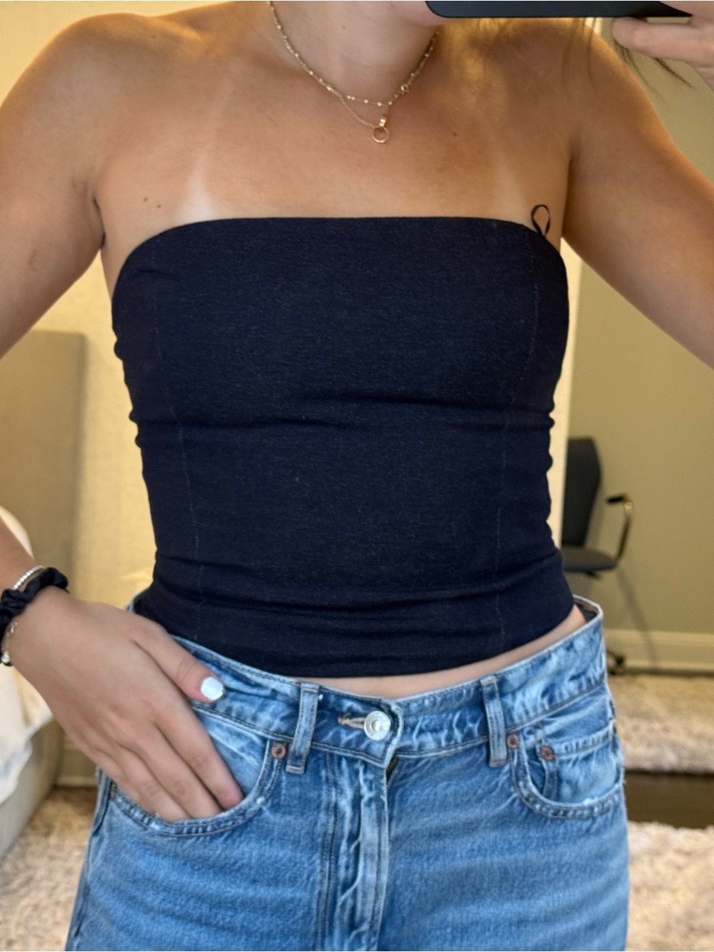 Princess Polly Navy Strapless Tube Cami